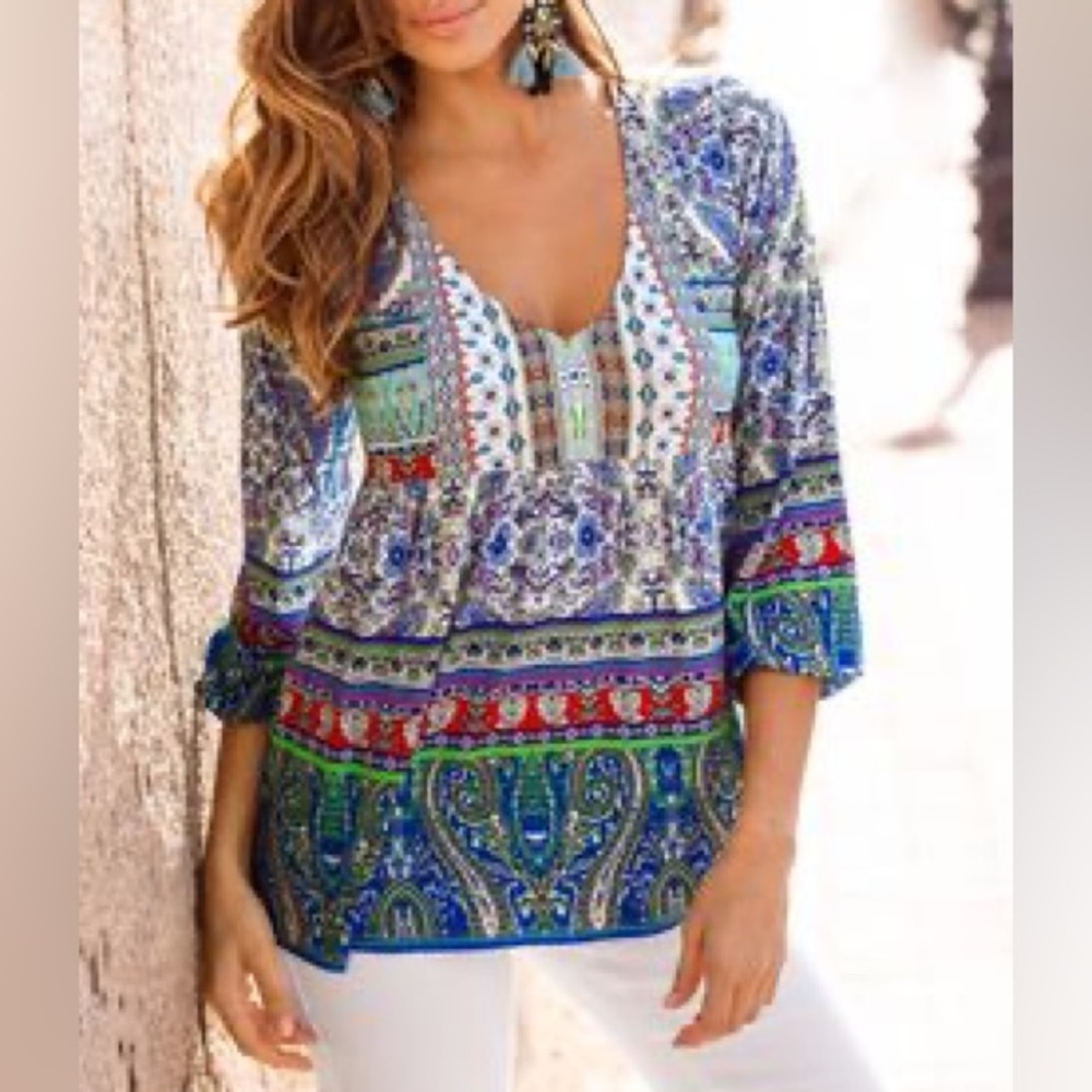 Boston Proper Long Sleeve Boho Paisley Print Size Large